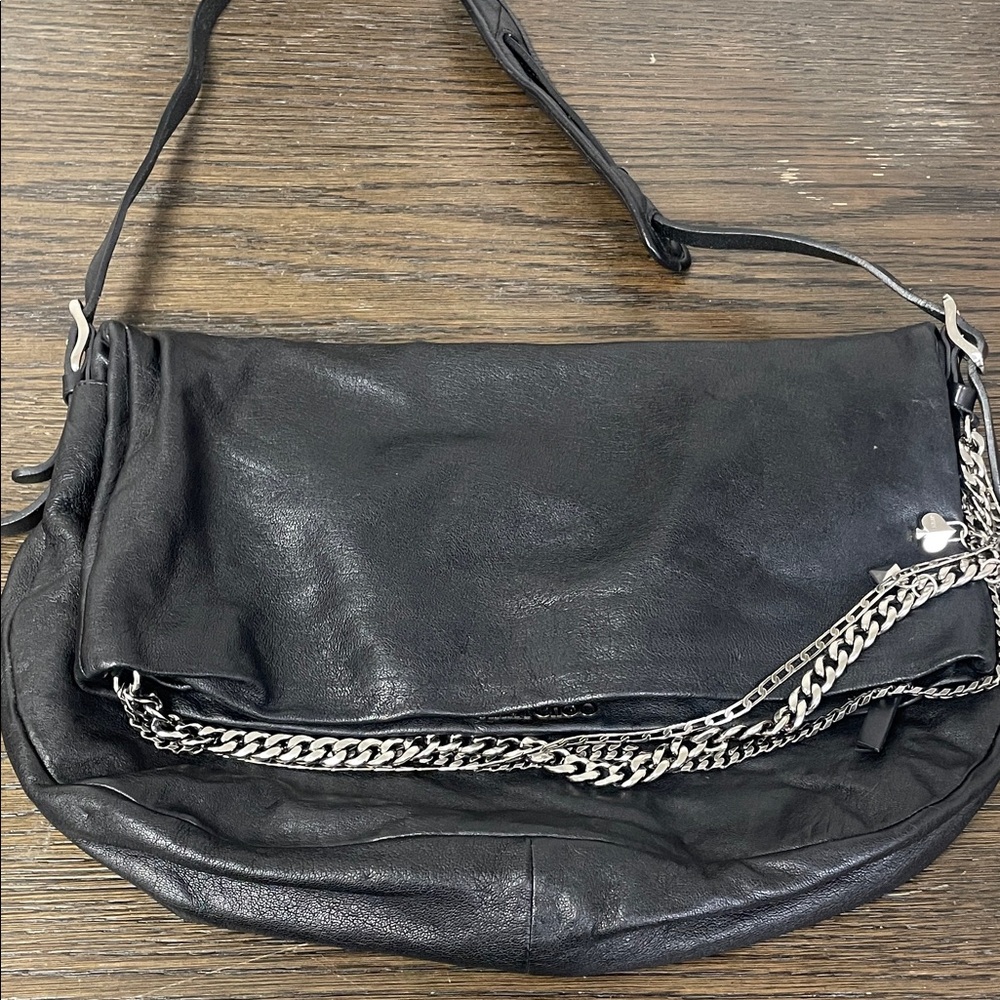Jimmy Choo Black Leather Shoulder Bag with Silver Chain